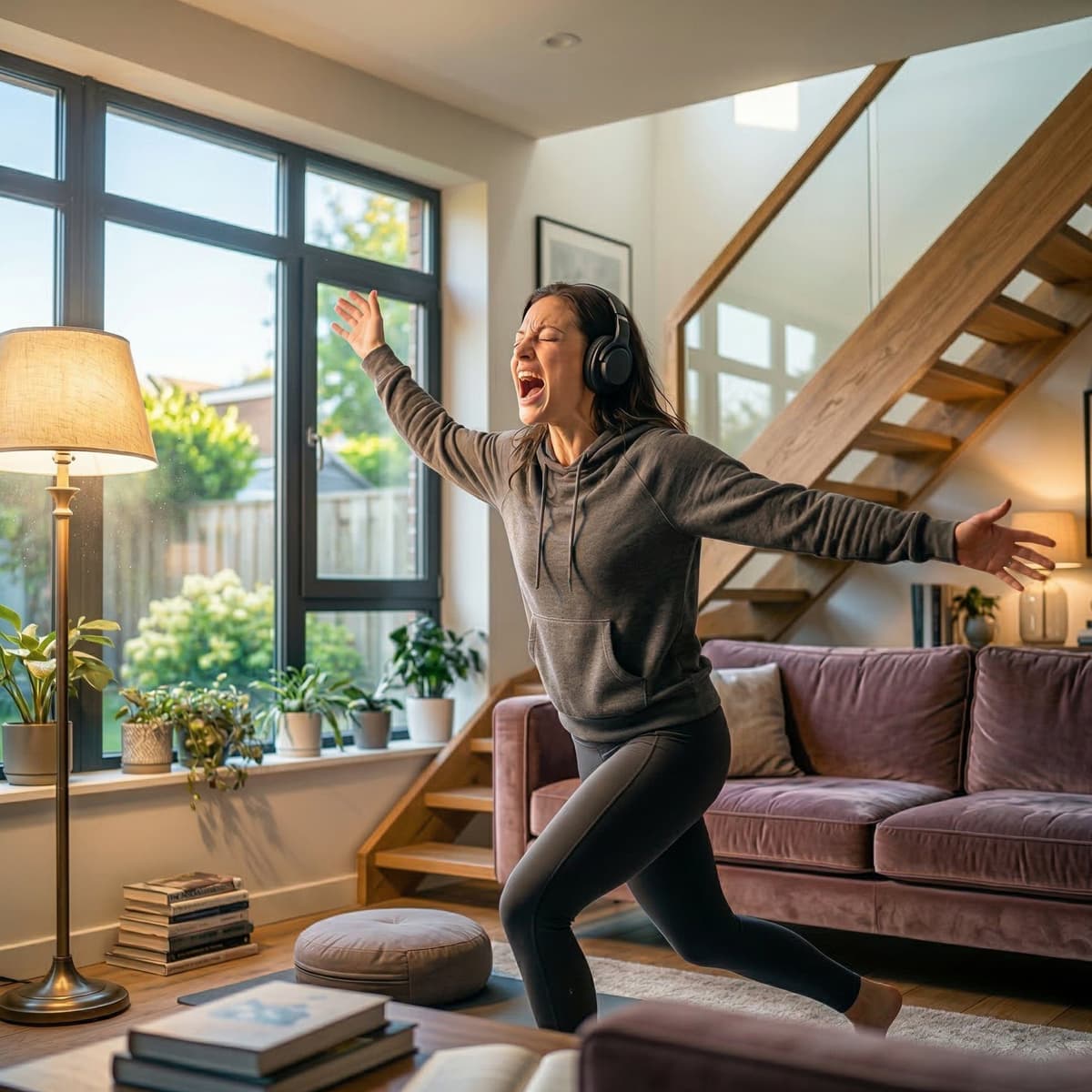 Woman in expressive release during movement practice